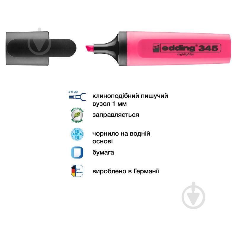 Маркер текстовий Edding Highlighter 2-5 мм e-345/09 рожевий - фото 2