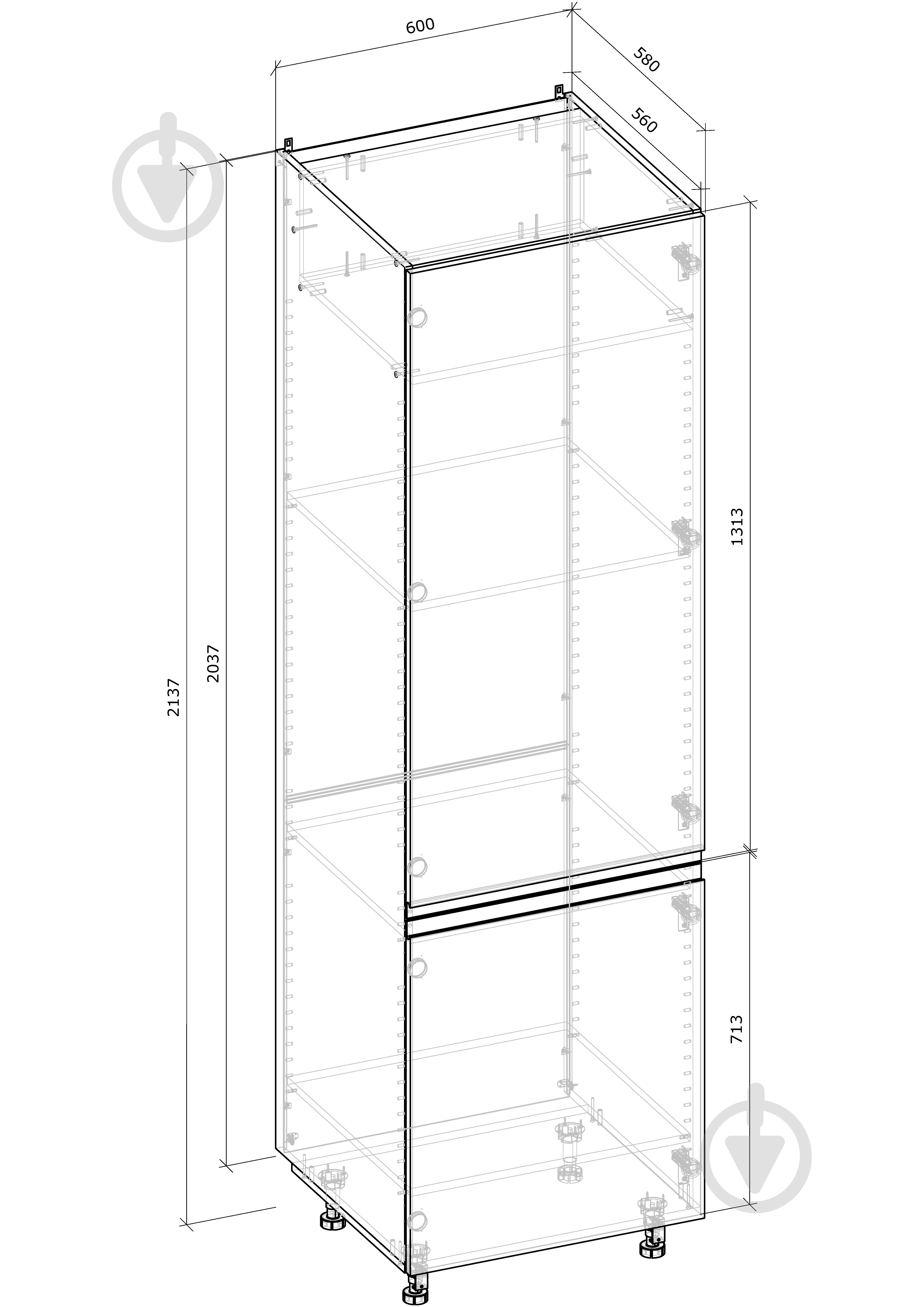 УЦЕНКА! Шкаф-пенал универсальная 60/214 МС Джетта белый альба/дуб сонома Грейд (УЦ №2913) - фото 3