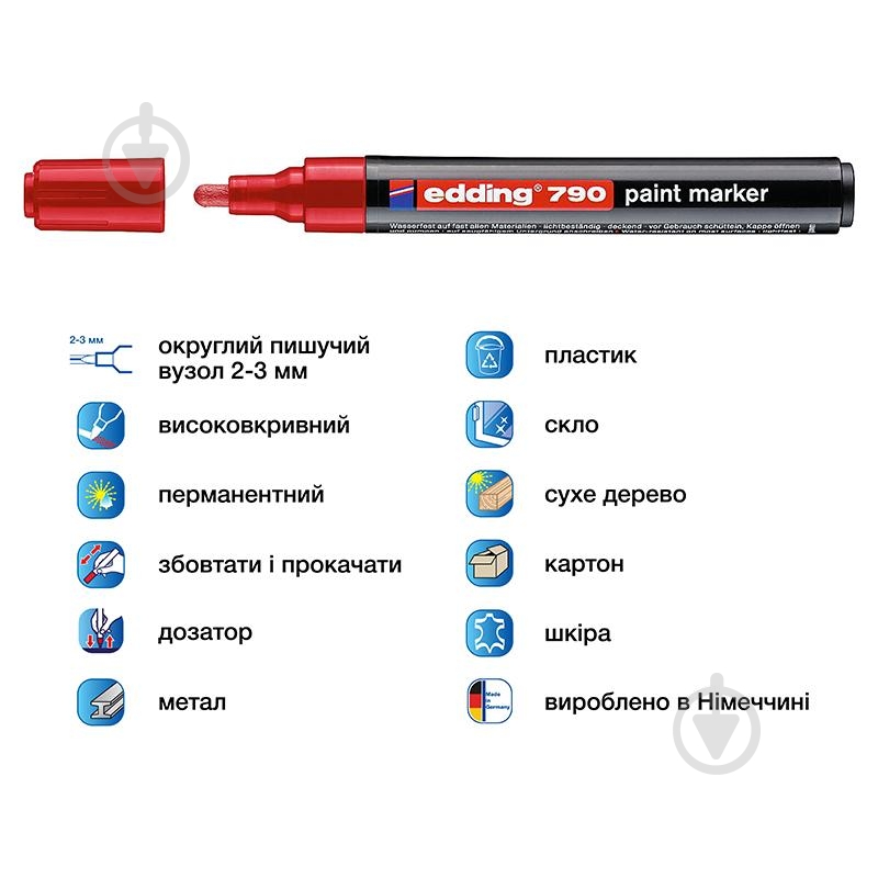 Маркер Edding Paint 2-3 мм e-790/02 красный - фото 2