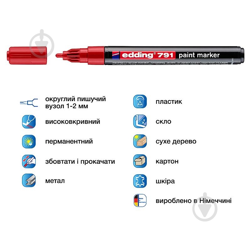Маркер Edding Paint 1-2 мм e-791/02 красный - фото 2