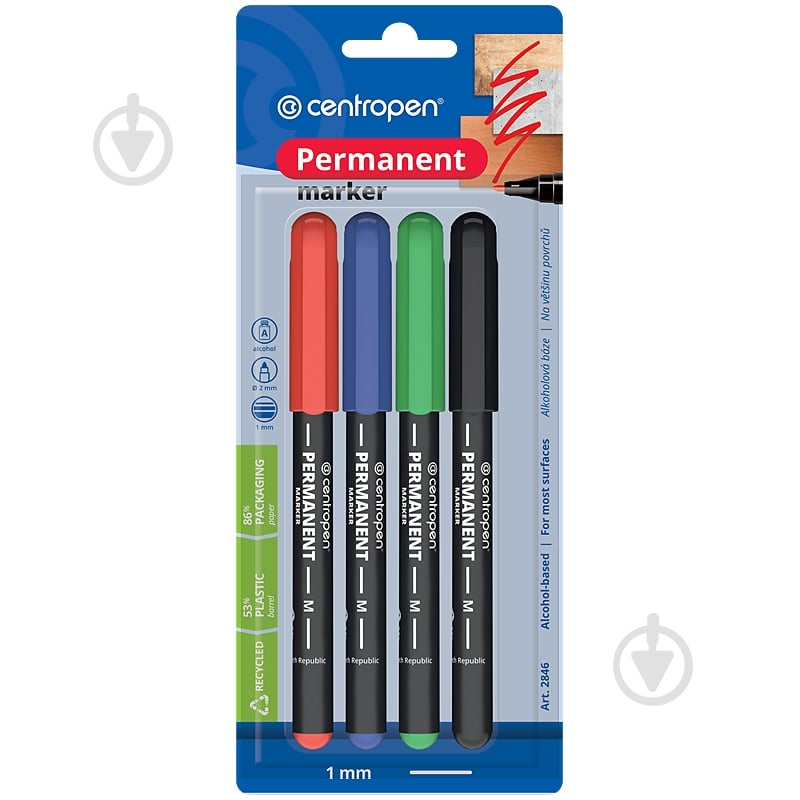 Набор маркеров Centropen Permanent 4 шт. 1 мм 2846/4/bl мульти - фото 1