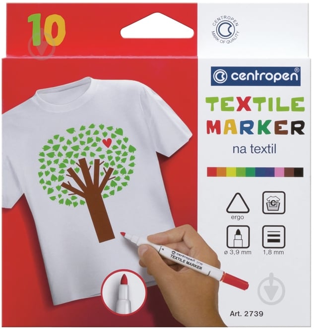 Набор маркеров Centropen Textile 10 шт. 2 мм мульти 2739,1 - фото 1