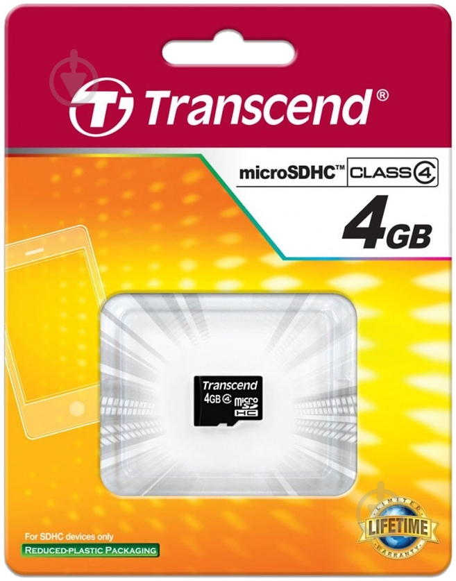 Карта памяти Transcend microSDHC 4GB Class 4 - фото 2