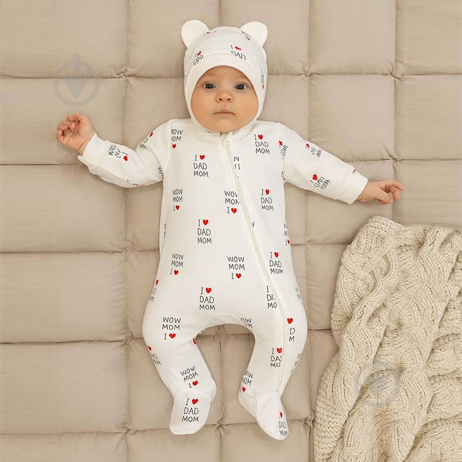 Комбінезон унісекс Blanka Люблю тата маму р.62-68 бежевий 110867 - фото 1 Комбінезон унісекс Blanka Люблю тата маму р.62-68 бежевий 110867 - фото 1