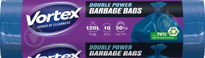 Мешки для бытового мусора Vortex LDPE многослойные синие суперкрепкие 120 л 10 шт. - фото 1