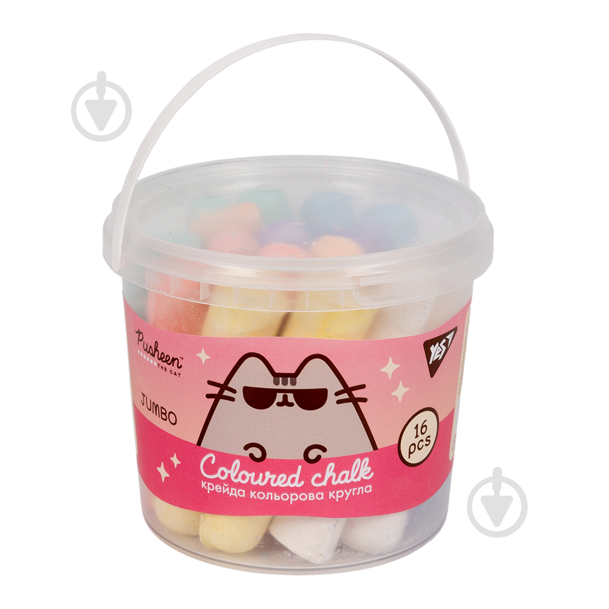 Крейда кольорова 16 шт. JUMBO у відрі Pusheen YES - фото 1