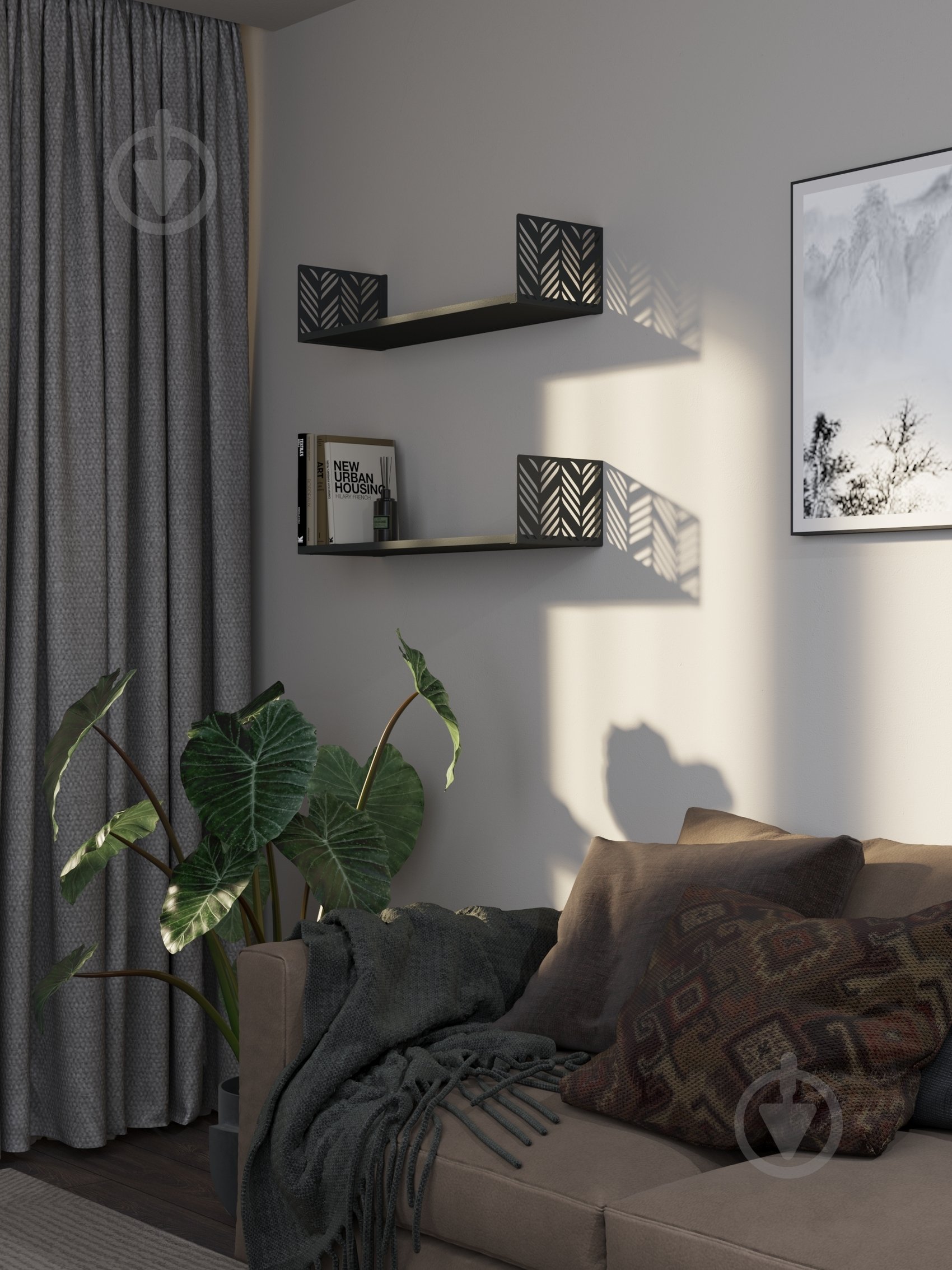 Полка навесная Metkas Home Листья 700x220x170 мм антрацит - фото 7 Полка навесная Metkas Home Листья 700x220x170 мм антрацит - фото 7