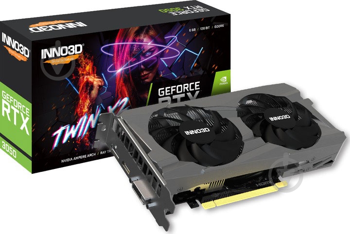 Відеокарта Inno3D GeForce RTX 3050 Twin X2 V2 6GB GDDR6 96bit (N30502-06D6-1880VA60) - фото 2 Відеокарта Inno3D GeForce RTX 3050 Twin X2 V2 6GB GDDR6 96bit (N30502-06D6-1880VA60) - фото 2