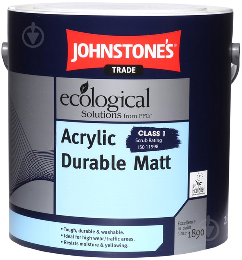 Краска акриловая водоэмульсионная Johnstone's Acrylic Durable Matt мат белый 2,5 л - фото 1 Краска акриловая водоэмульсионная Johnstone's Acrylic Durable Matt мат белый 2,5 л - фото 1