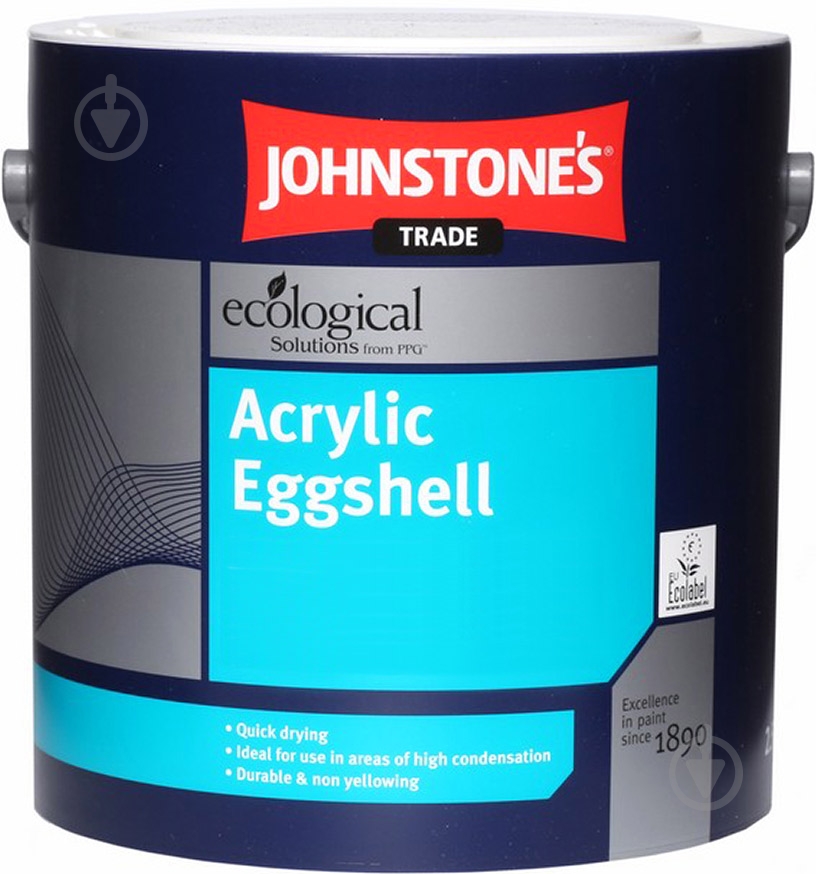 Краска акриловая водоэмульсионная Johnstone's Acrylic Eggshell полумат белый 2,5 л - фото 1