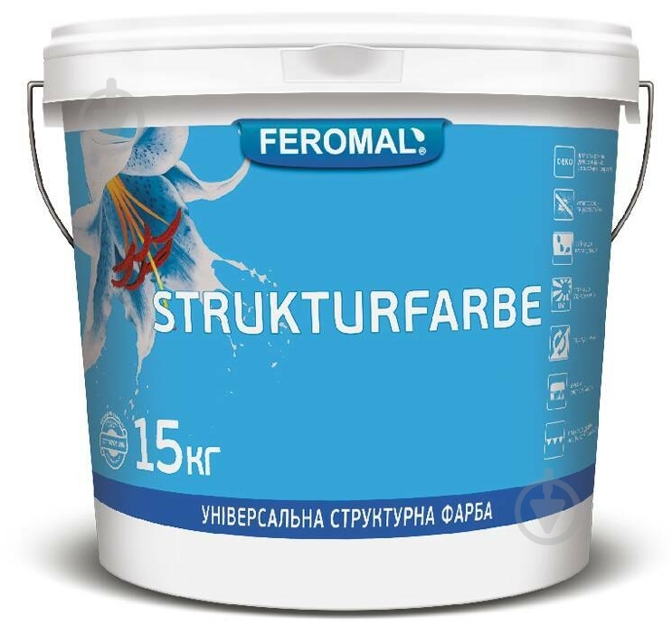 Краска фасадная структурная акриловая водоэмульсионная Feromal STRUKTURFARBE мат белый 15 кг - фото 1 Краска фасадная структурная акриловая водоэмульсионная Feromal STRUKTURFARBE мат белый 15 кг - фото 1