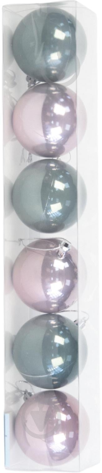 Набір ялинкових куль рожево-лазурний d 80 мм 6 шт./уп. - фото 1 Набір ялинкових куль рожево-лазурний d 80 мм 6 шт./уп. - фото 1