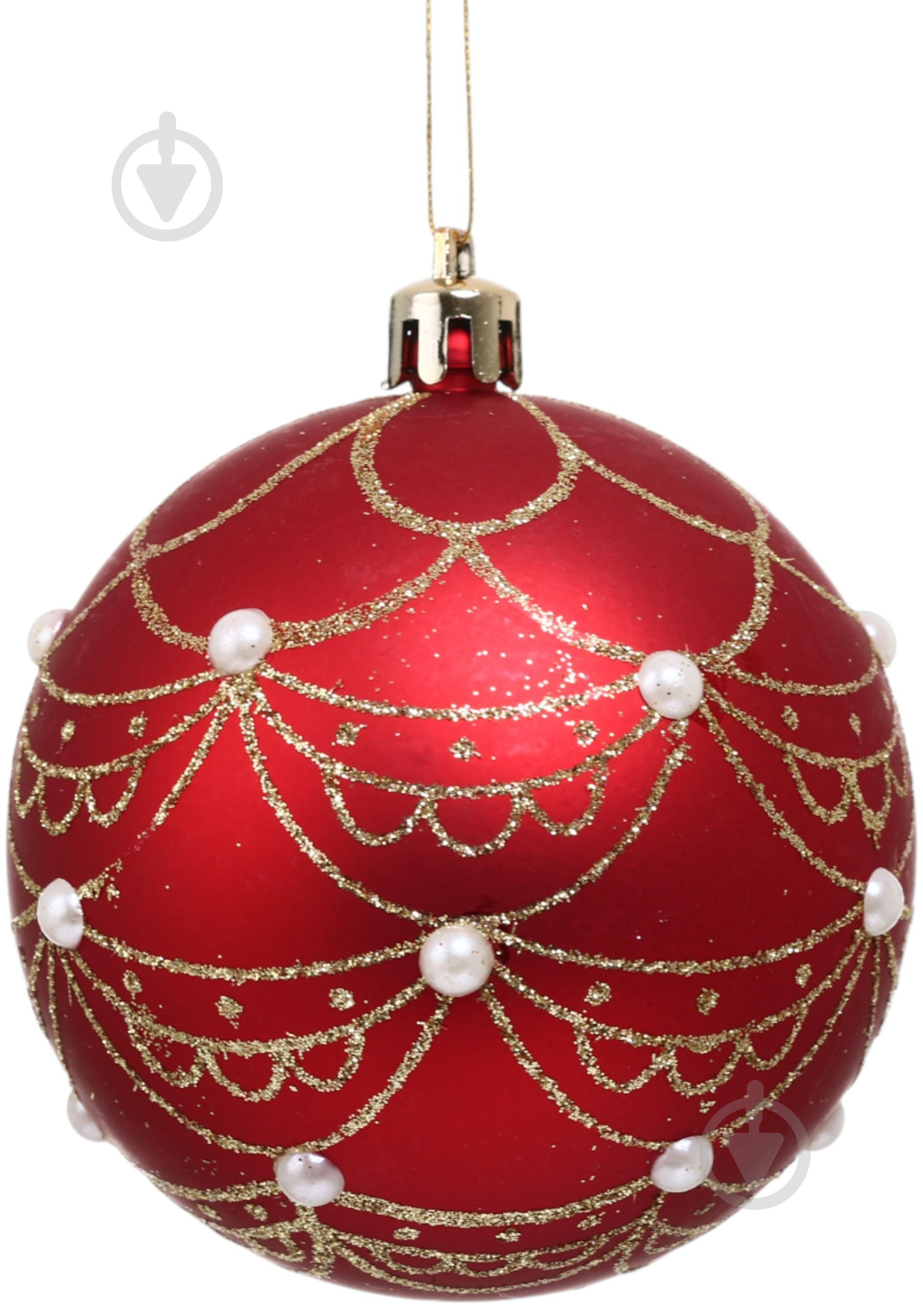 Набір ялинкових куль Орнамент червоний матовий d 80 мм 6 шт./уп. - фото 4