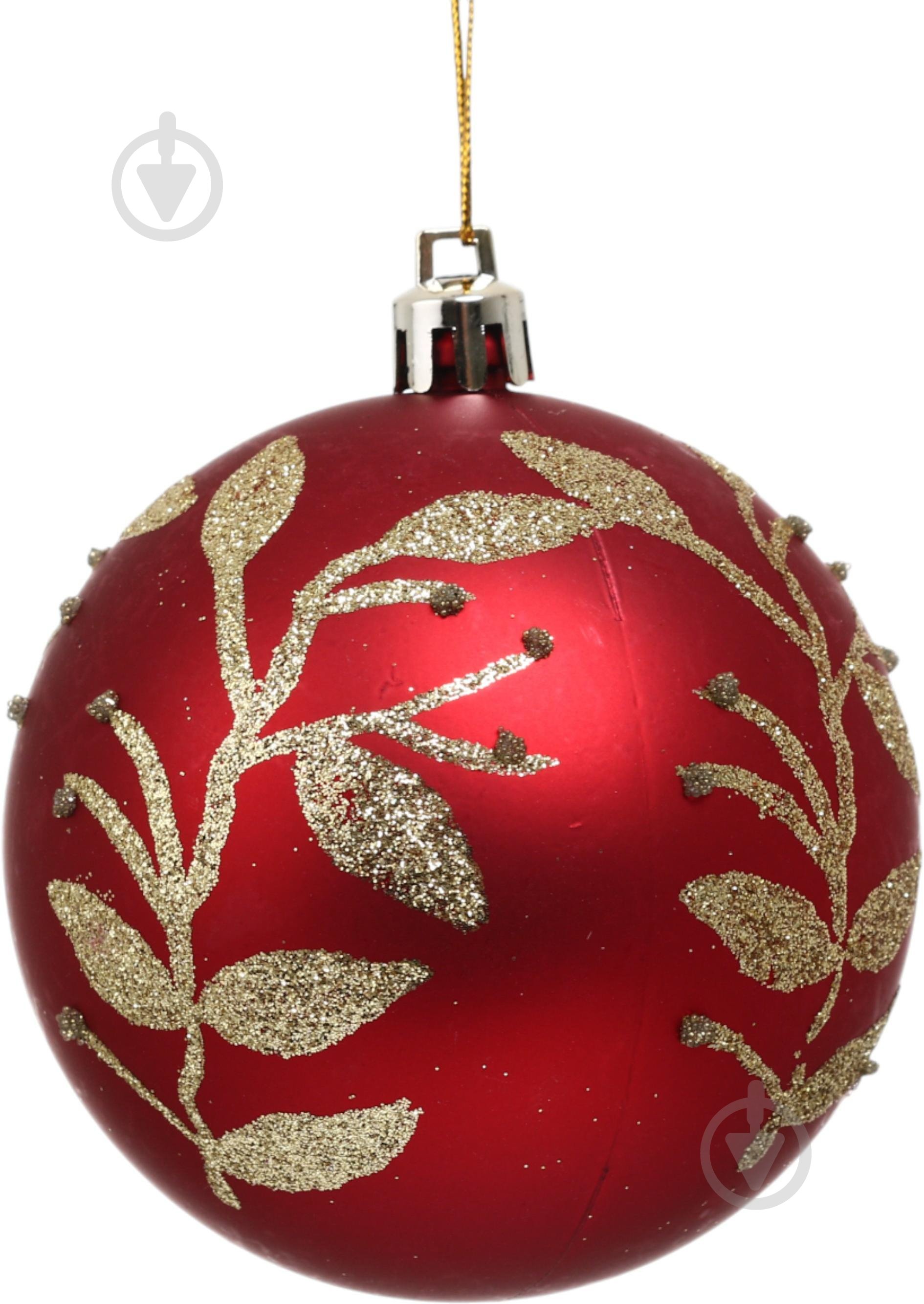 Набір ялинкових куль Орнамент червоний матовий d 80 мм 6 шт./уп. - фото 3