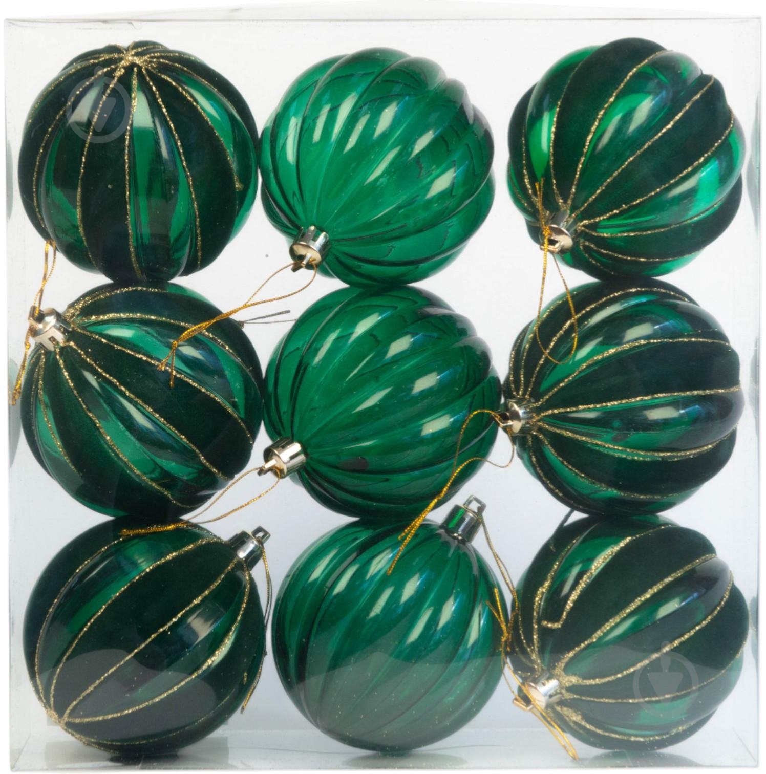 Набір ялинкових куль Гофре колір в асортименті d 80 мм 9 шт./уп. - фото 1