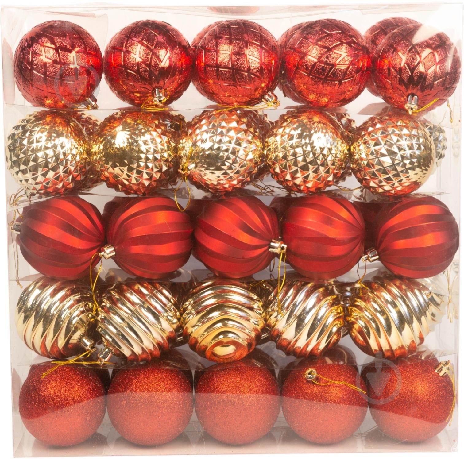 Набір ялинкових куль 25IPC-03 червоно-золотий d 80 мм 50 шт./уп. - фото 1
