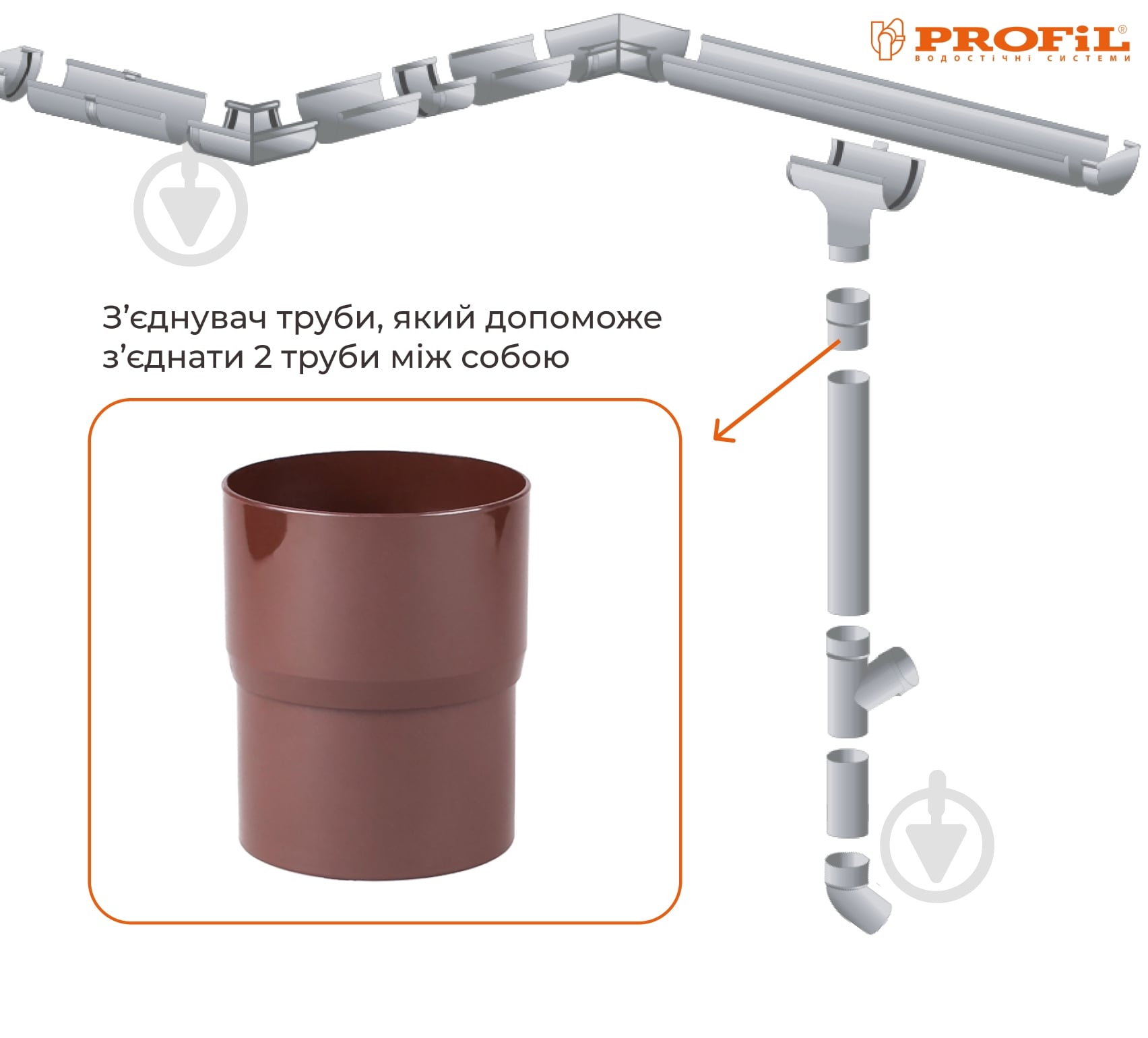 Муфта трубы PROFiL 75 мм коричневый - фото 2