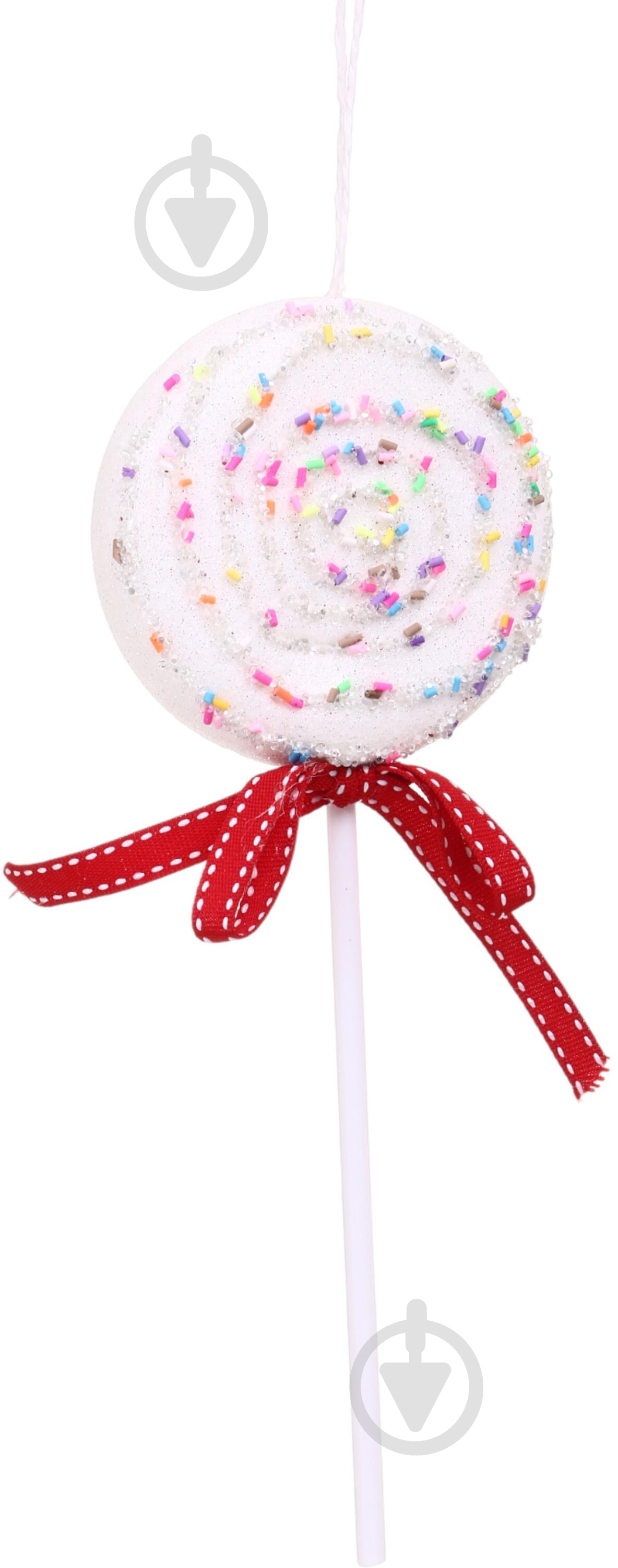 Декорація новорічна Китай Льодяник з бісером YE2026W 9,5 см білий - фото 1 Декорація новорічна Китай Льодяник з бісером YE2026W 9,5 см білий - фото 1