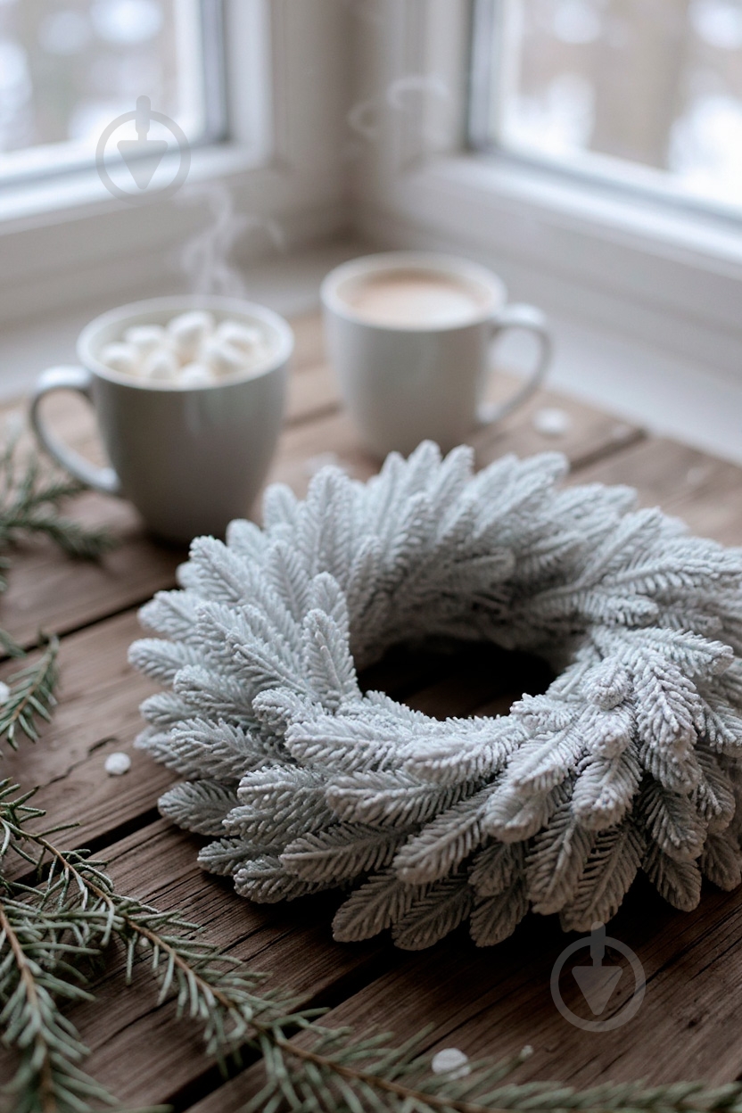 Вінок зі штучної хвої Український засніжений d450 мм GLW70081 - фото 2 Вінок зі штучної хвої Український засніжений d450 мм GLW70081 - фото 2