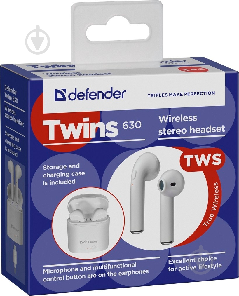 Наушники Defender (63630)Twins 630 TWS Bluetooth white - фото 5