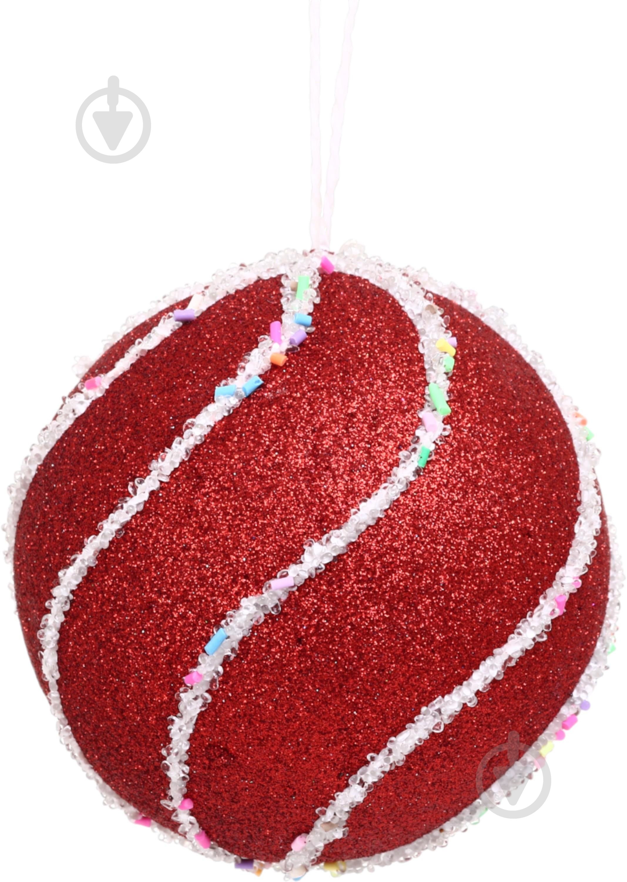 Куля новорічна Китай з бісером d 100 мм червоний YE2072R - фото 1