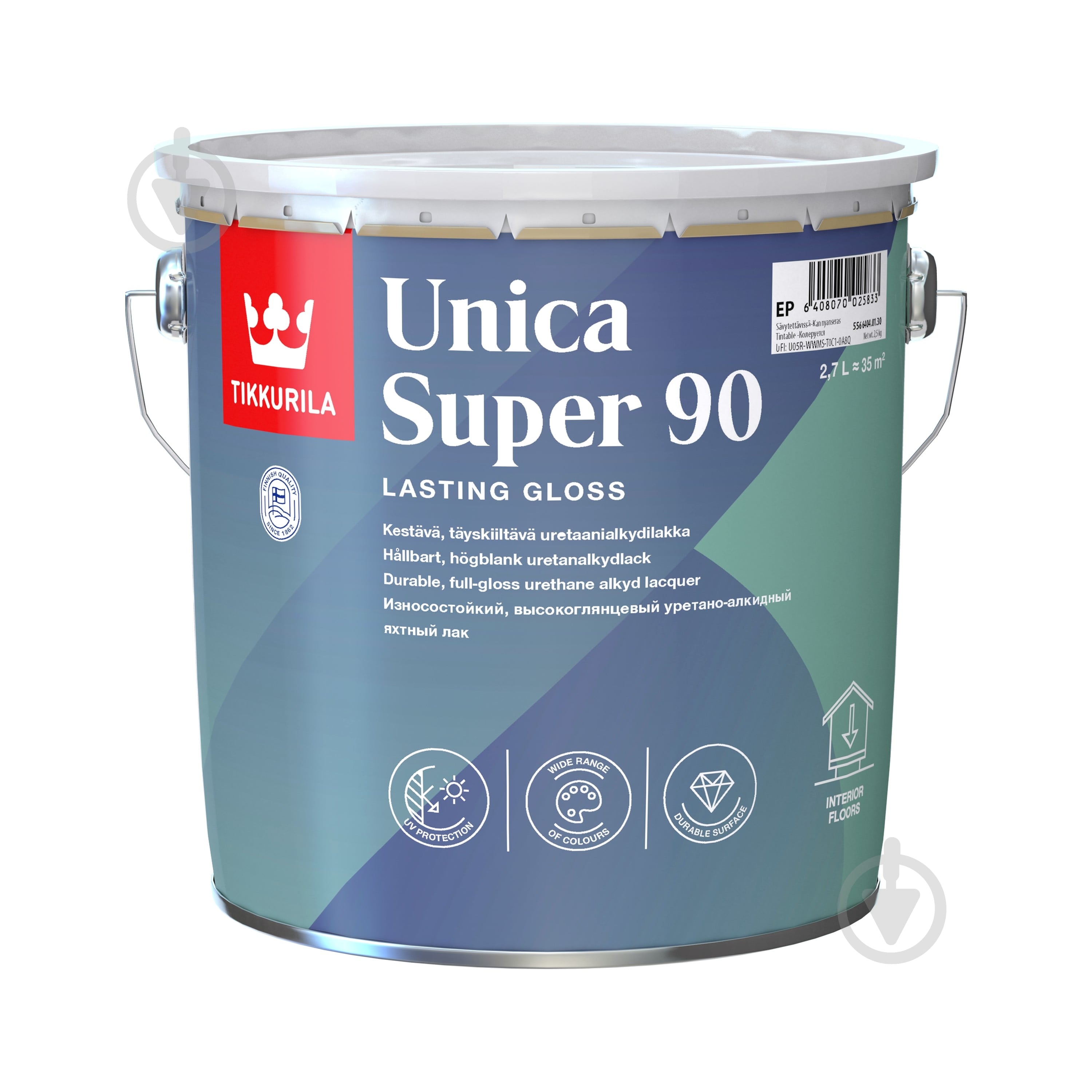 Лак Unica Super 90 TIKKURILA глянець 2,7 л - фото 1 Лак Unica Super 90 TIKKURILA глянець 2,7 л - фото 1