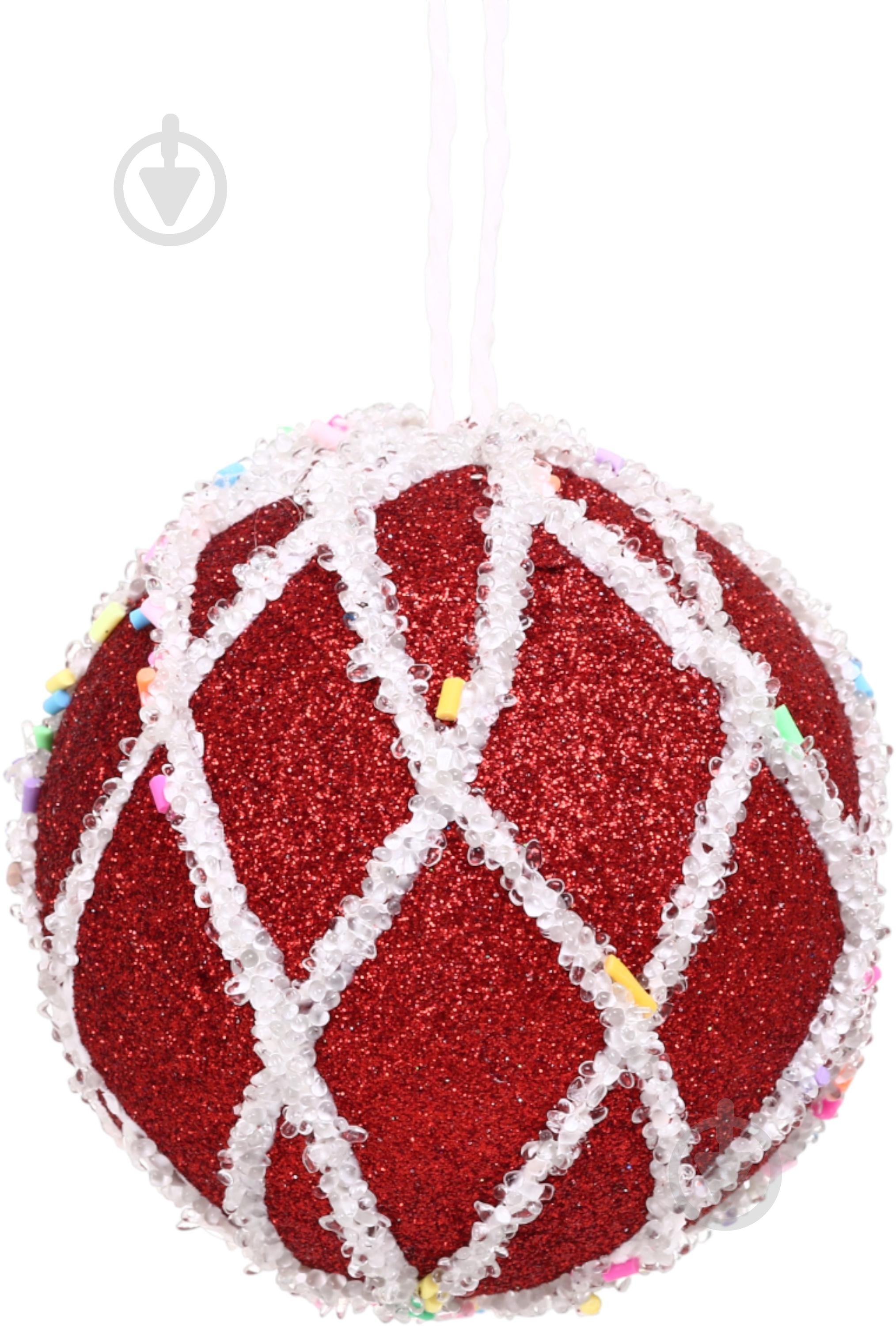 Куля новорічна Китай з бісером d 80 мм червоний YE2259R - фото 1 Куля новорічна Китай з бісером d 80 мм червоний YE2259R - фото 1