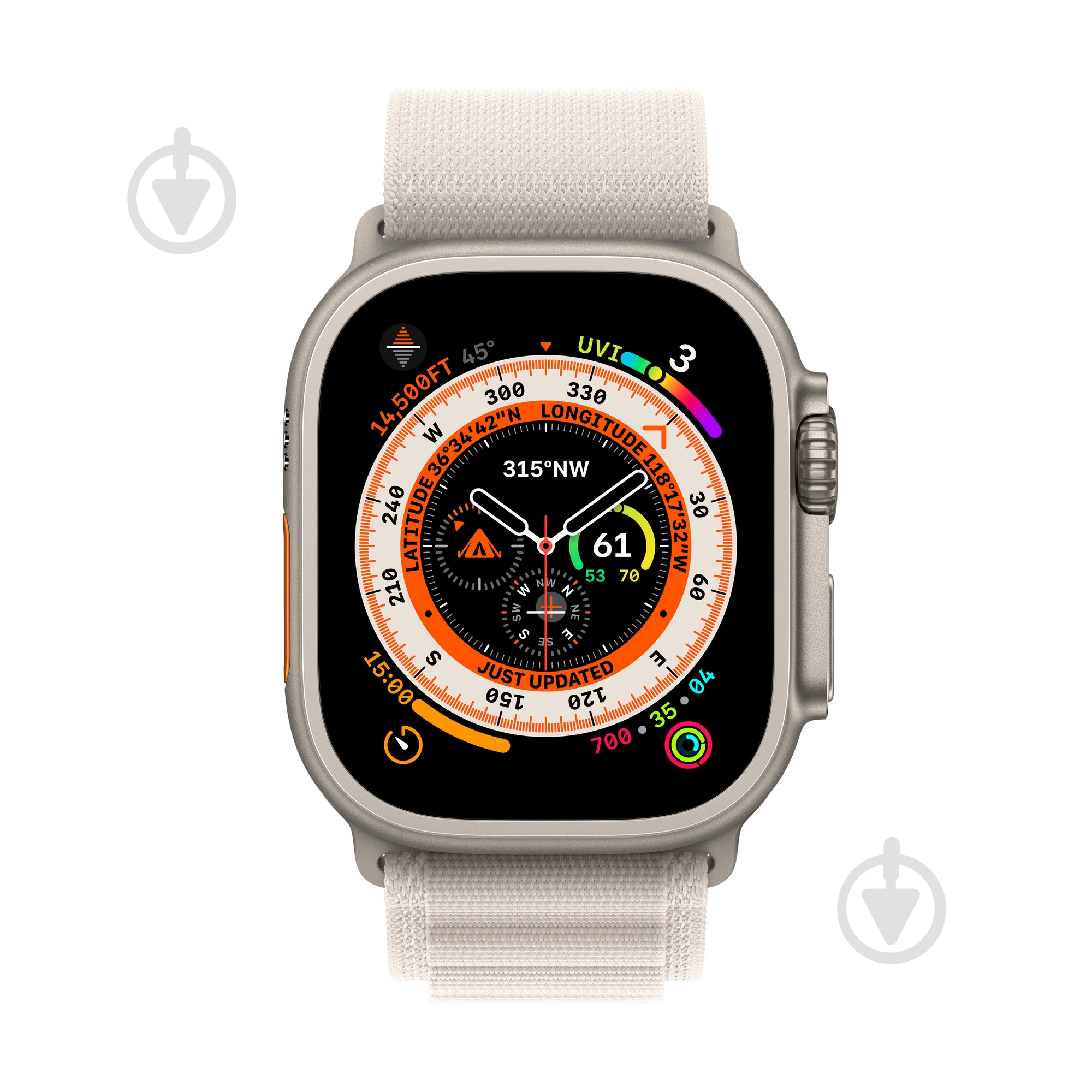 Смарт-годинник Apple Watch Ultra GPS + Cellular, 49mm Titanium Case with Starlight Alpine Loop - Medium (MQFR3UL/A) - фото 2