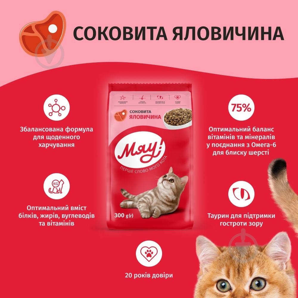 Корм сухой для котов Мяу с говядиной 300 г - фото 2 Корм сухой для котов Мяу с говядиной 300 г - фото 2
