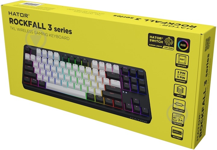 Клавіатура бездротова Hator Rockfall 3 Mecha TKL QMK/VIA Orange Wireless (HTK850UA) black - фото 7 Клавіатура бездротова Hator Rockfall 3 Mecha TKL QMK/VIA Orange Wireless (HTK850UA) black - фото 7