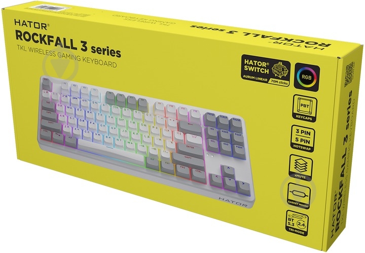 Клавіатура бездротова Hator Rockfall 3 Mecha TKL QMK/VIA Orange Wireless (HTK851UA) white - фото 7