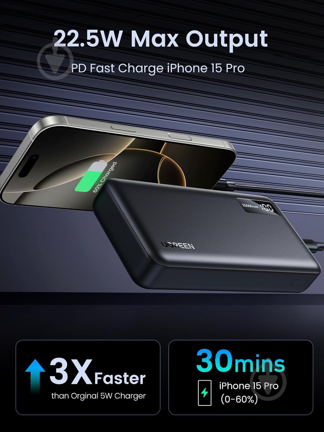 Повербанк UGREEN PB312 20000 mAh black (25683) - фото 4 Повербанк UGREEN PB312 20000 mAh black (25683) - фото 4