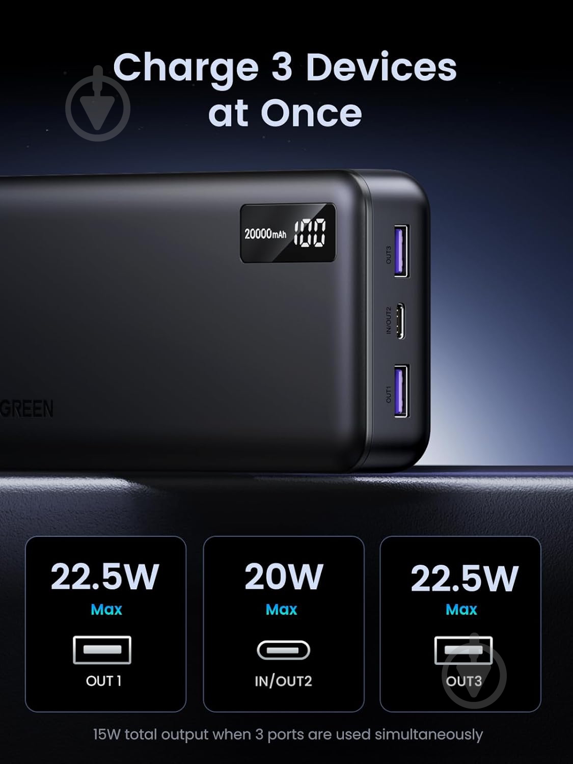 Повербанк UGREEN PB312 20000 mAh black (25683) - фото 5 Повербанк UGREEN PB312 20000 mAh black (25683) - фото 5