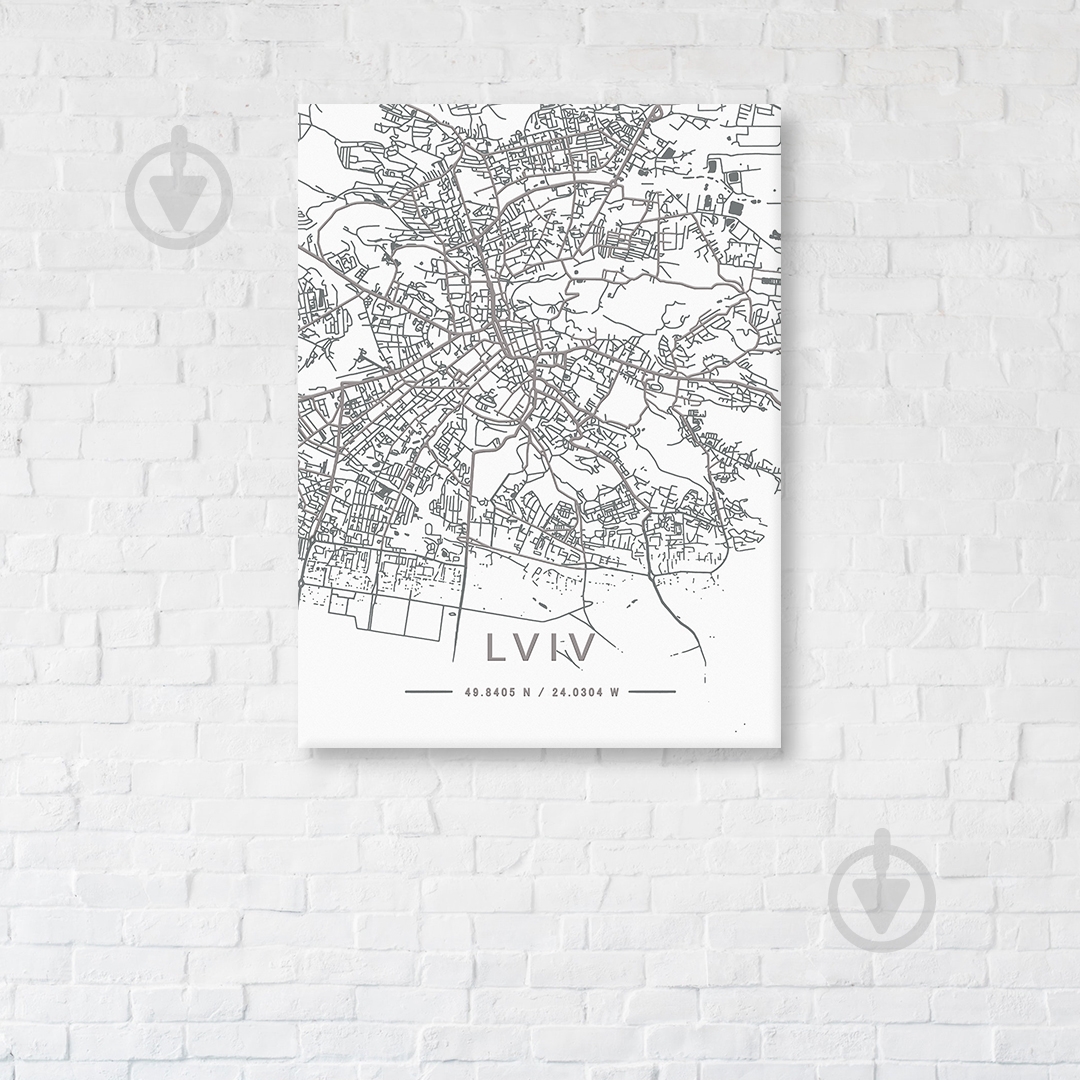 Постер Lviv White Map 75x100 см Brushme - фото 1