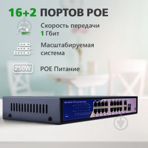 Коммутатор GreenVision GV-010-D-16+2 PG+1 SFP (LP11693) - фото 5