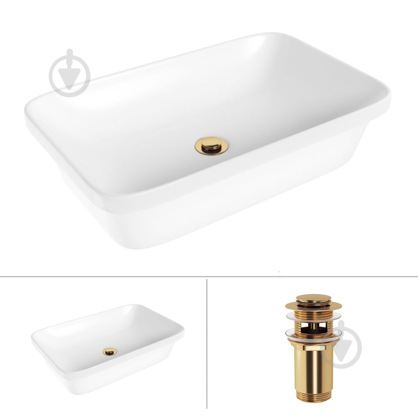 Умывальник Helmken 37060000 2 в 1: прямоугольный 60 см с донным клапаном Сlick-clack, золото - фото 1 Умывальник Helmken 37060000 2 в 1: прямоугольный 60 см с донным клапаном Сlick-clack, золото - фото 1