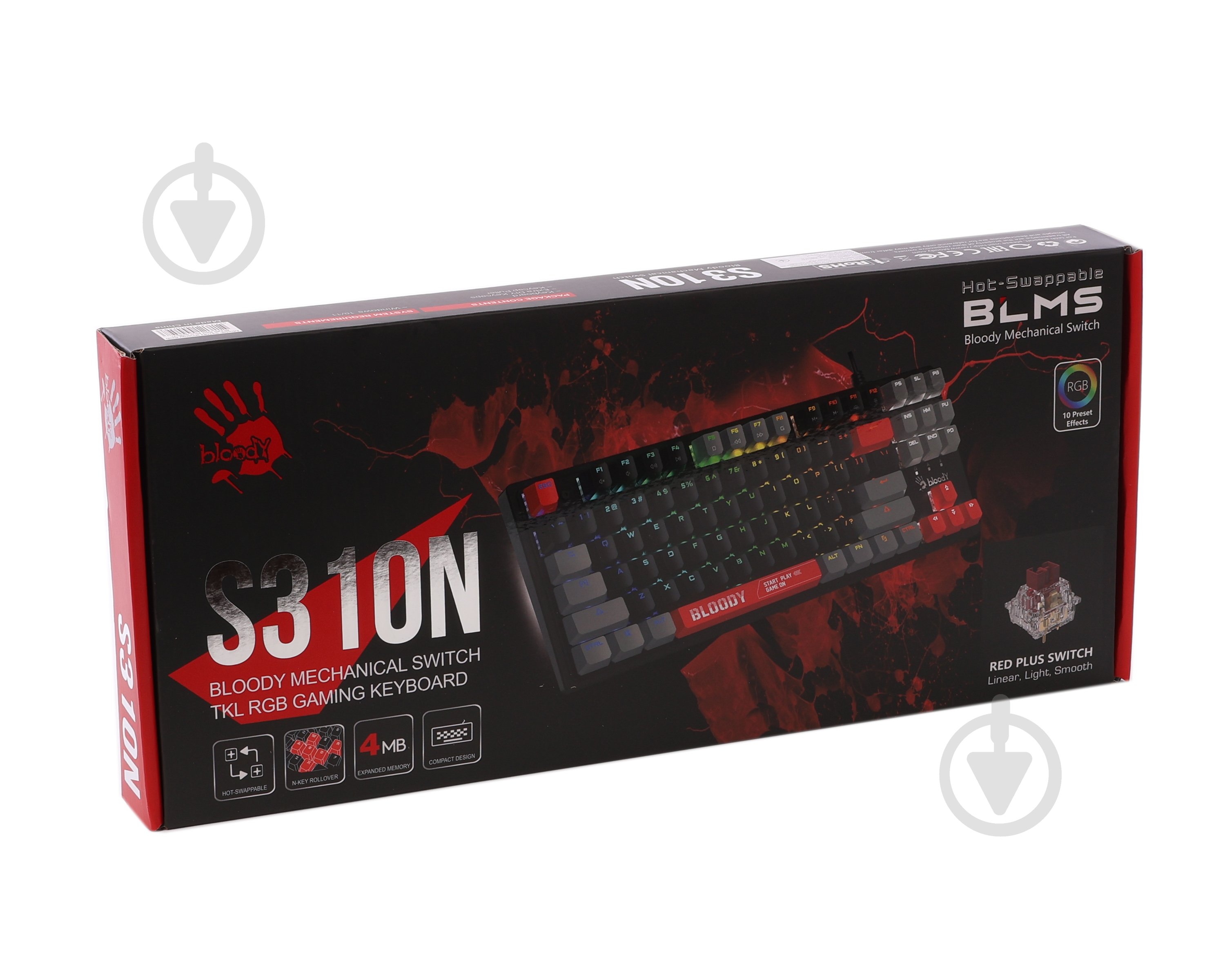 Клавиатура игровая BLOODY S310N (Energy Red) (S310N (Energy Red)) механическая USB, RGB подсветка black - фото 7