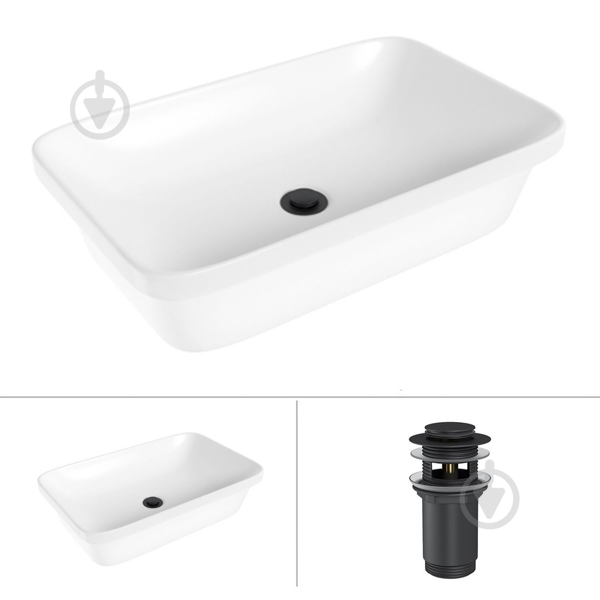 Умивальник Helmken 37060000 2 в 1: прямокутний 60 см із донним клапаном Сlick-clack, чорний матовий - фото 1 Умивальник Helmken 37060000 2 в 1: прямокутний 60 см із донним клапаном Сlick-clack, чорний матовий - фото 1