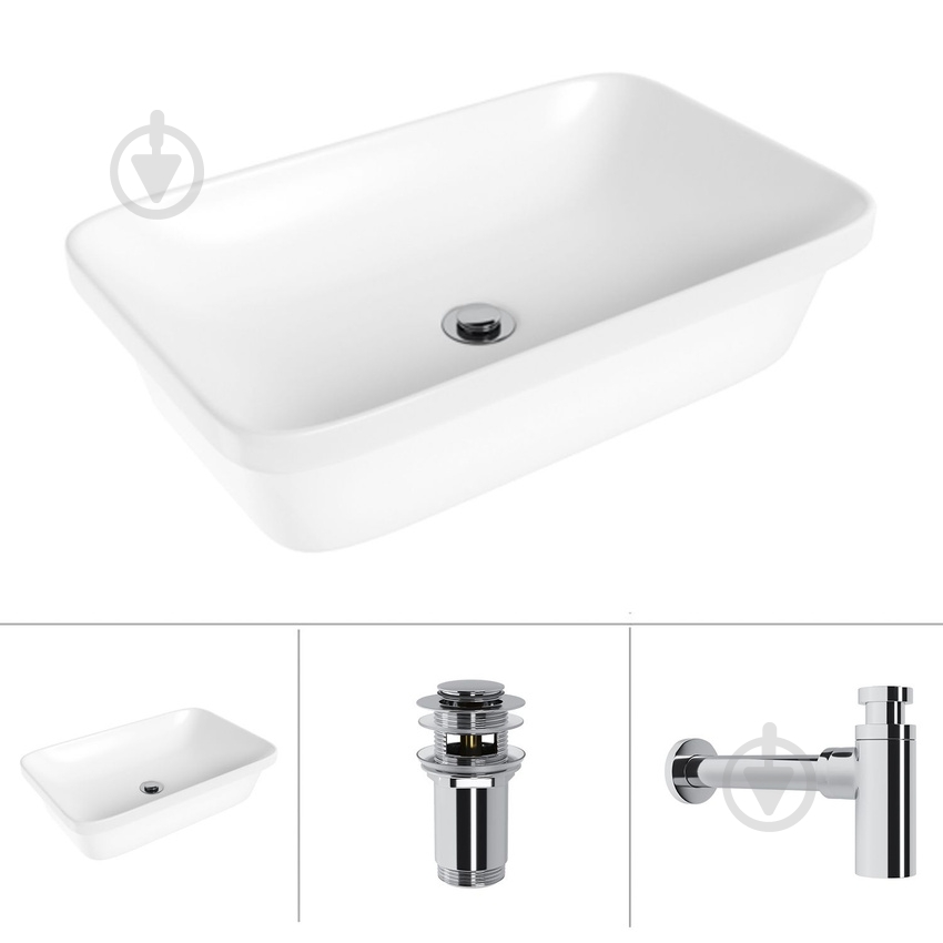 Умивальник Helmken 37060000 3 в 1: прямокутний 60 см, із сифоном і донним клапаном Сlick-clack, хром - фото 1 Умивальник Helmken 37060000 3 в 1: прямокутний 60 см, із сифоном і донним клапаном Сlick-clack, хром - фото 1