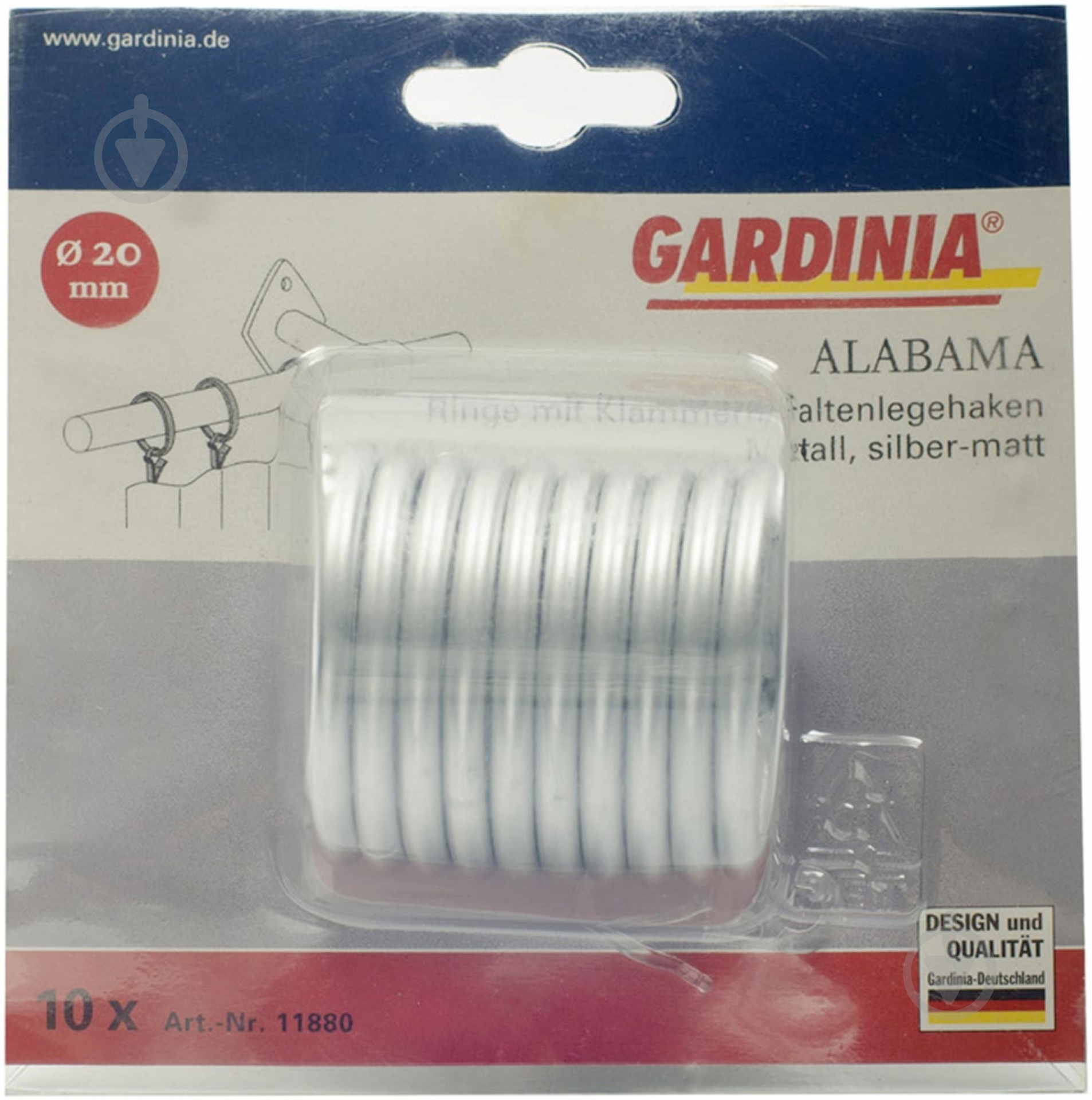 Кольцо Gardinia Alabama c прищепкой наборной d20 мм серебряный 10 шт. - фото 3