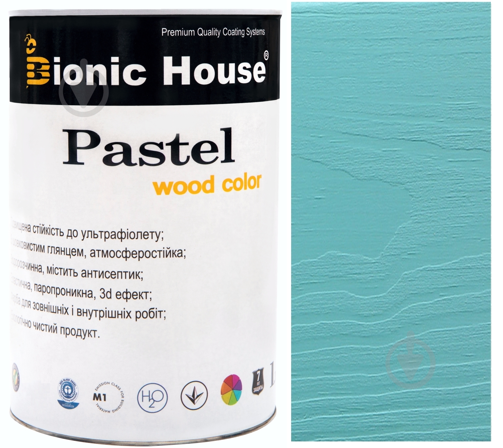 Краска Bionic House укрывная Pastel Wood Color Р216 бирюза шелковистый глянец 0,8 л - фото 1