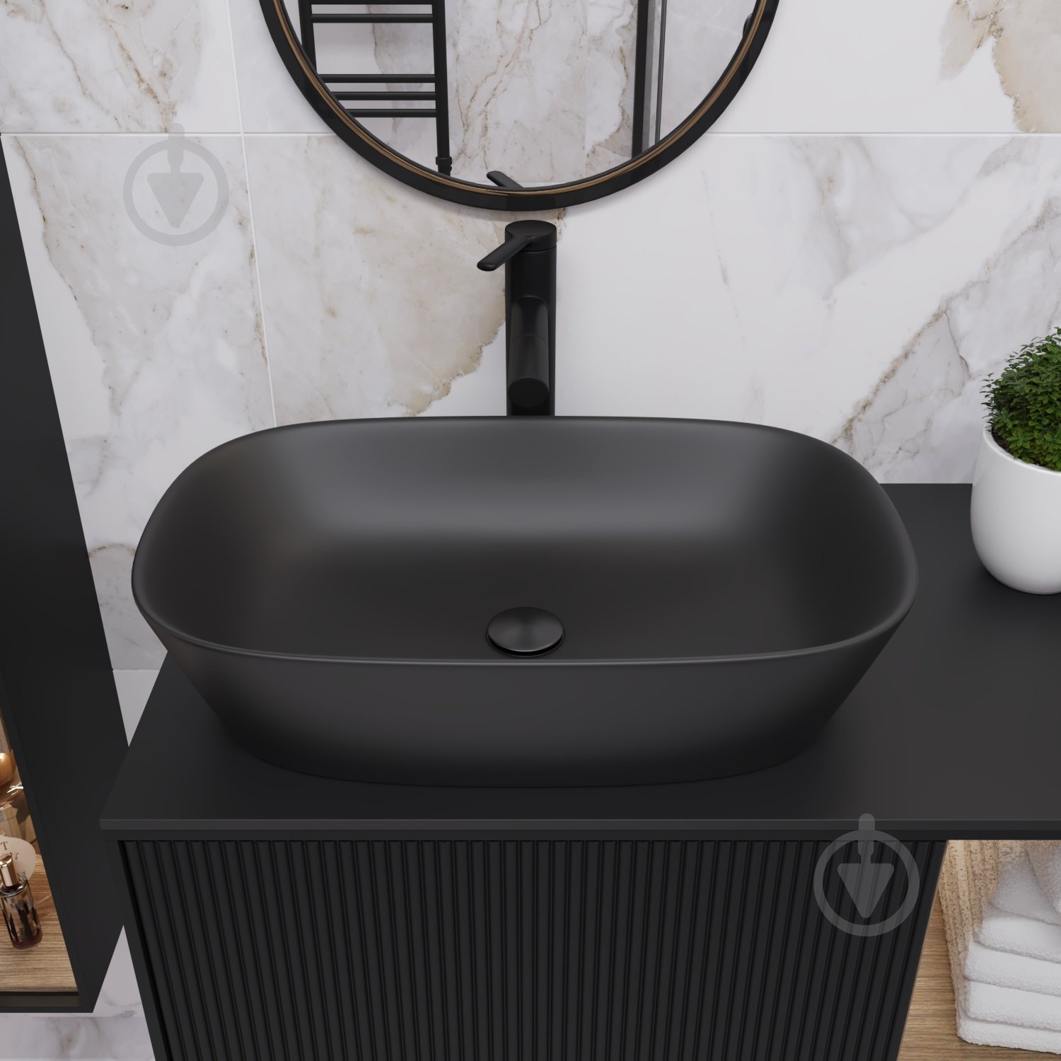 Умивальник Helmken 39360001 3 в 1: прямокутний 60 см, із сифоном і донним клапаном Сlick-clack, чорний матовий - фото 13 Умивальник Helmken 39360001 3 в 1: прямокутний 60 см, із сифоном і донним клапаном Сlick-clack, чорний матовий - фото 13