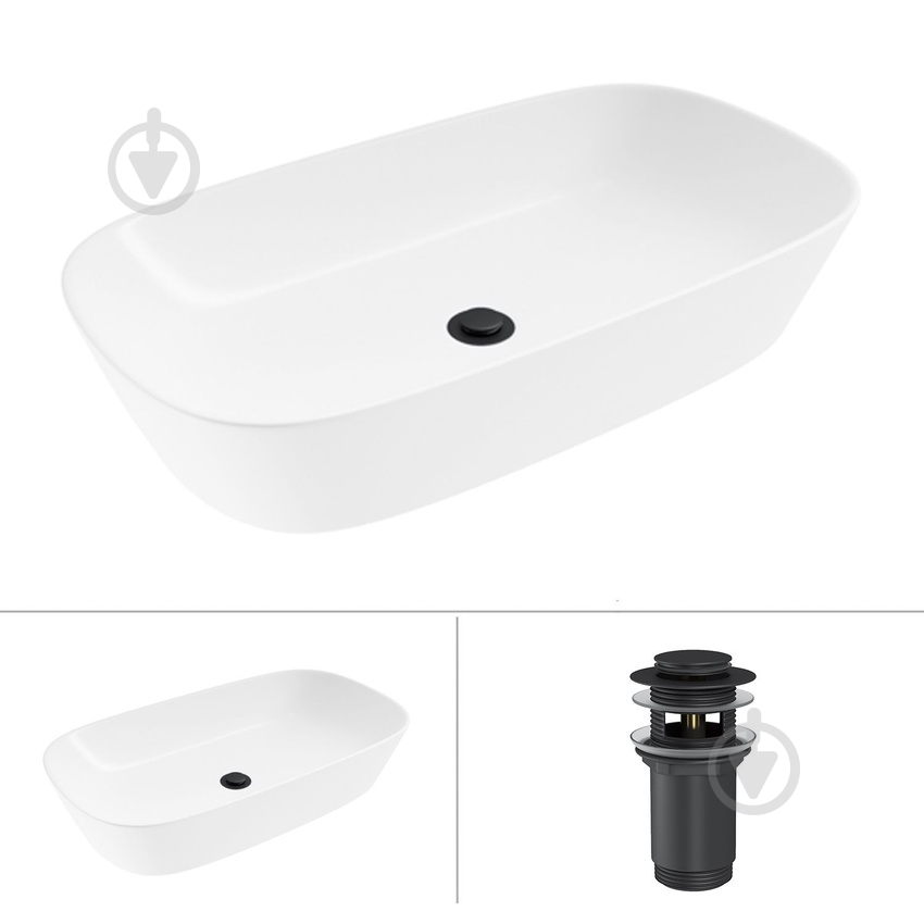Умывальник Helmken 39370000 2 в 1: овальный 70 см с донным клапаном Сlick-clack, черный матовый - фото 1 Умывальник Helmken 39370000 2 в 1: овальный 70 см с донным клапаном Сlick-clack, черный матовый - фото 1