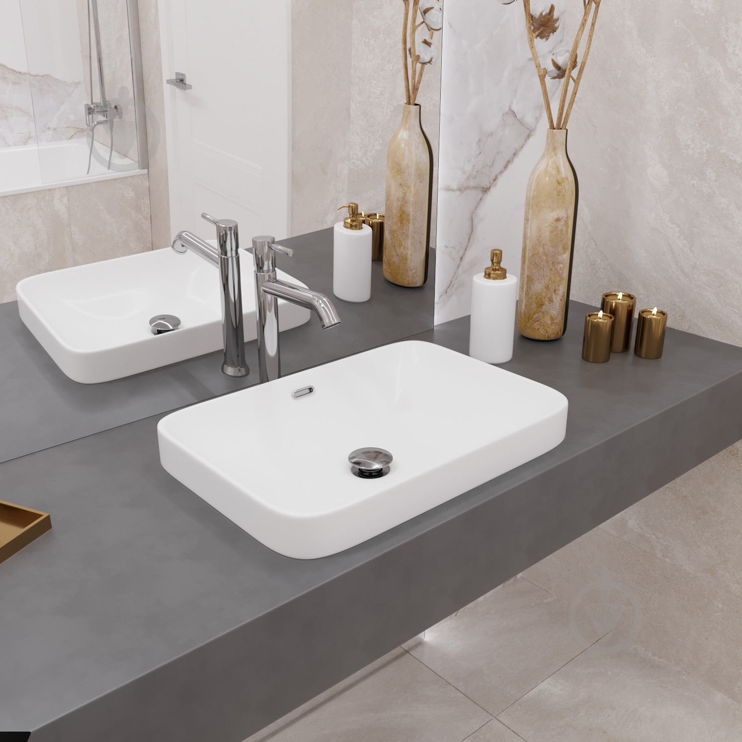 Умивальник Helmken 44152000 2 в 1: прямокутний 52 см, перелив із донним клапаном Сlick-clack, білий матовий - фото 9 Умивальник Helmken 44152000 2 в 1: прямокутний 52 см, перелив із донним клапаном Сlick-clack, білий матовий - фото 9