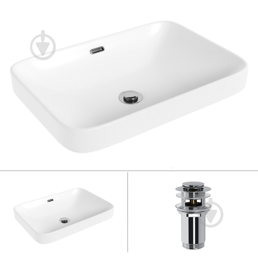 Умивальник Helmken 44152000 2 в 1: прямокутний 52 см, перелив з донним клапаном Сlick-clack, хром - фото 1 Умивальник Helmken 44152000 2 в 1: прямокутний 52 см, перелив з донним клапаном Сlick-clack, хром - фото 1