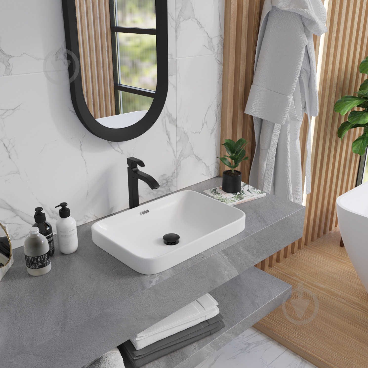 Умивальник Helmken 44152000 3 в 1: прямокутний 52 см, перелив, із сифоном і донним клапаном Сlick-clack, хром - фото 7