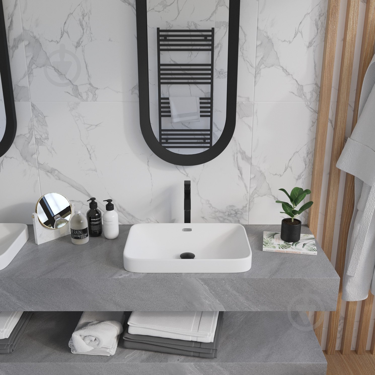 Умивальник Helmken 44152000 3 в 1: прямокутний 52 см, перелив, із сифоном і донним клапаном Сlick-clack, чорний матовий - фото 6 Умивальник Helmken 44152000 3 в 1: прямокутний 52 см, перелив, із сифоном і донним клапаном Сlick-clack, чорний матовий - фото 6