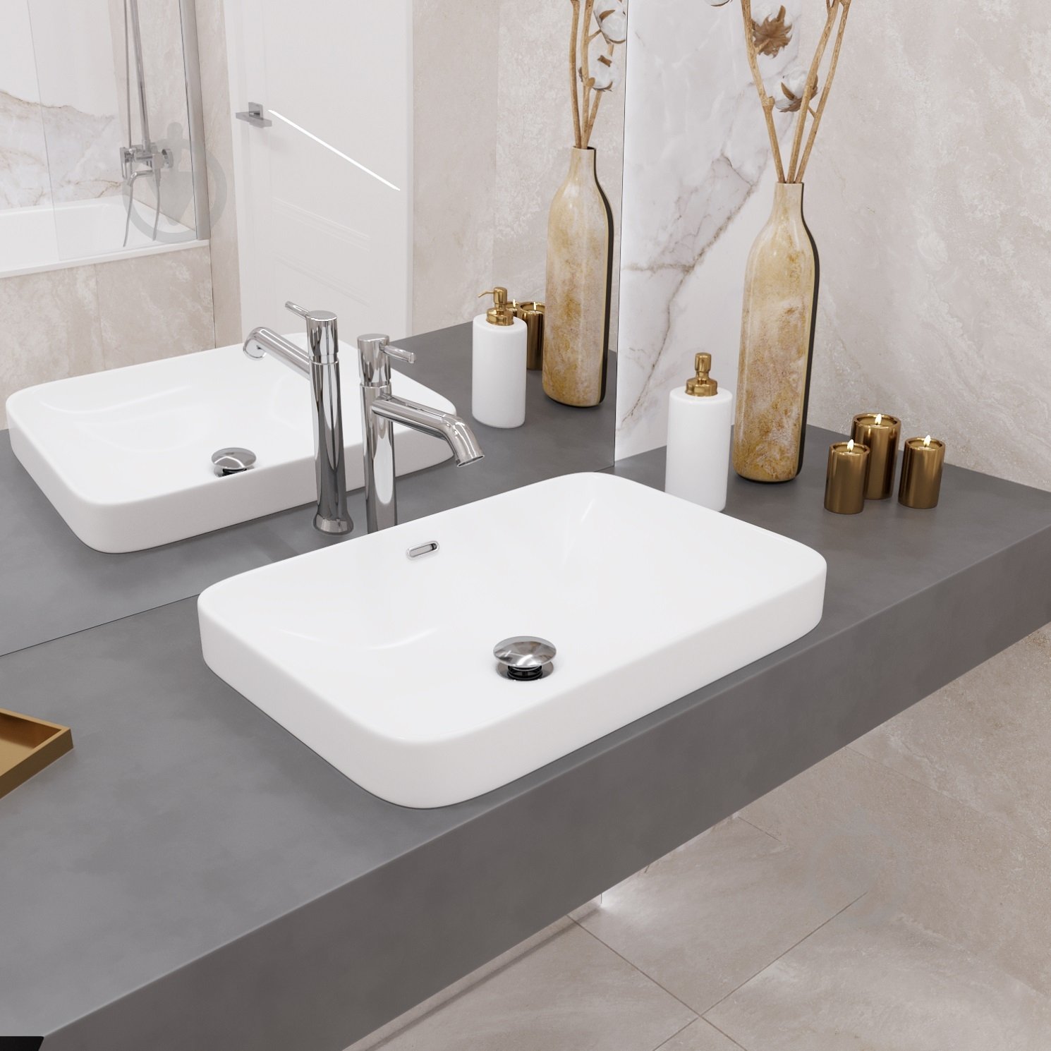 Умывальник Helmken 44156000 2 в 1: прямоугольный 56 см, перелив с донным клапаном Сlick-clack, золото - фото 11 Умывальник Helmken 44156000 2 в 1: прямоугольный 56 см, перелив с донным клапаном Сlick-clack, золото - фото 11