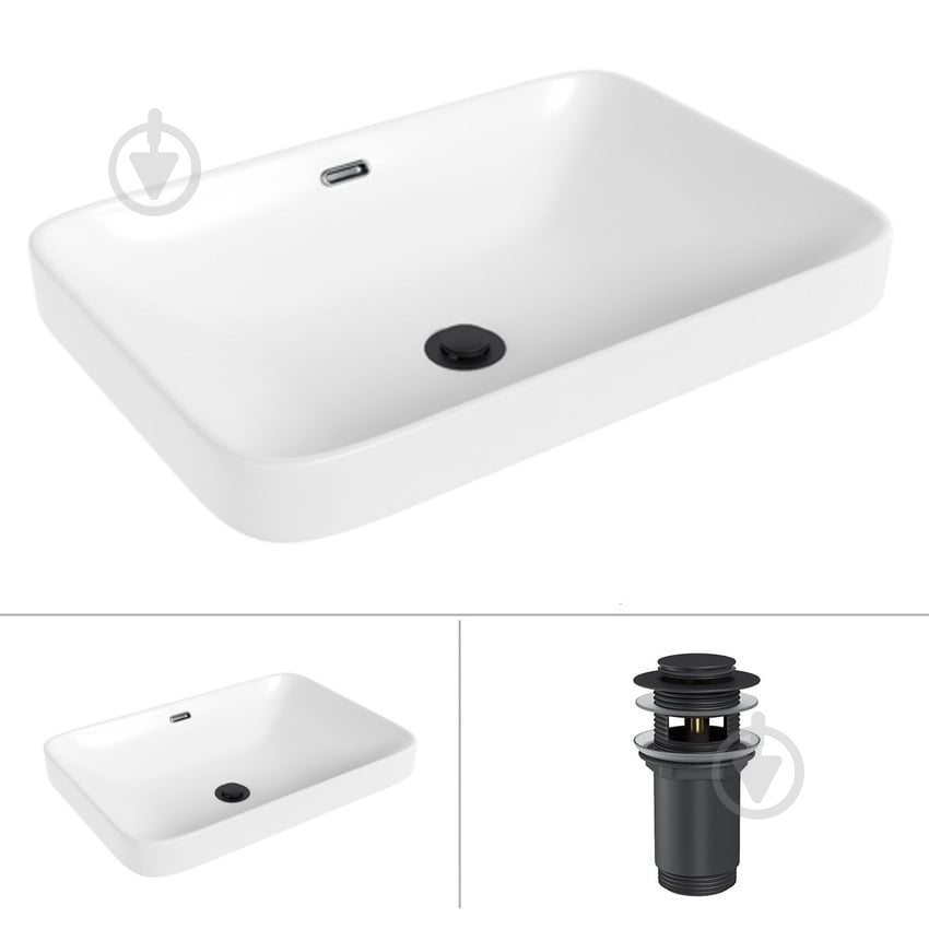 Умивальник Helmken 44156000 2 в 1: прямокутний 56 см, перелив із донним клапаном Сlick-clack, чорний матовий - фото 1 Умивальник Helmken 44156000 2 в 1: прямокутний 56 см, перелив із донним клапаном Сlick-clack, чорний матовий - фото 1