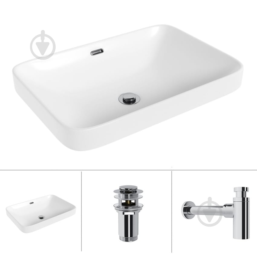 Умивальник Helmken 44156000 3 в 1: прямокутний 56 см, перелив, із сифоном і донним клапаном Сlick-clack, хром - фото 1 Умивальник Helmken 44156000 3 в 1: прямокутний 56 см, перелив, із сифоном і донним клапаном Сlick-clack, хром - фото 1